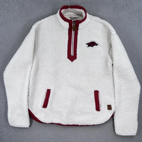 Arkansas Razorbacks 1/4 Zip Pullover WOMENS Large Pressbox White Sherpa Jacket Cover