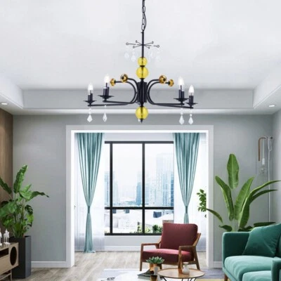 Lámpara colgante ámbar de vidrio creativo candelabro 5 luces araña de cristal retro Foto 1 de 4