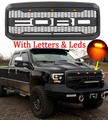 Grelha para Ford 2005-2007 F250 F350 grade Super Duty Raptor com letras e malha de LED - Imagem 1 de 4