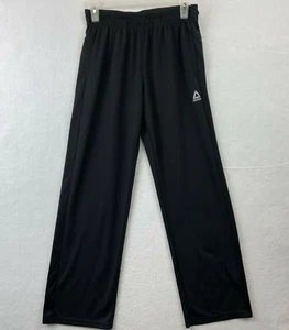 Reebok Track Pants Kid Large Black Elastic Waist Zipped Pockets Logo Lightweight - Picture 1 of 8