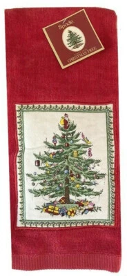 Juego de 2 toallas de cocina con apliques rojos 100 % algodón para árbol de Navidad Spode Foto 1 de 4