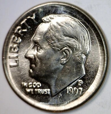1997 ERROR BIG Broad Struck Roosevelt Dime BU ++ Coin Brd Strike CENT SIZE !  NR - Image 1 of 3