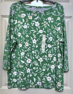 CROFT & BARROW WOMENS TOPS SIZE M,XXL GREEN FLORAL 3/4 SLEEVES BOAT NECK COTTON - Picture 1 of 4