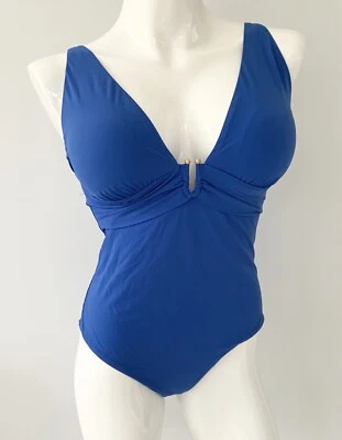 F&F Cobalt Blue Plunge Swimsuit UK 16 - Image 1 of 2
