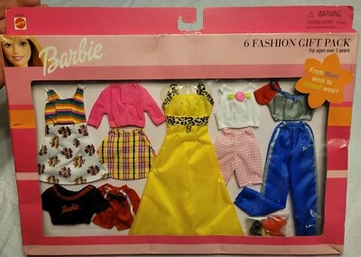 1999 Barbie 6 Fashion Gift Pack Accessory Set Clothes Dress Tops Track Pants NEW - Image 1 of 4