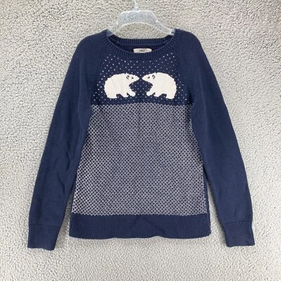 Bass Winter Intarsia Knit Pullover Sweater Size M Navy Blue Polar Bears Cotton - Image 1 of 4