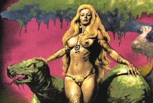 Vintage 86 Boris Vallejo PRIMEVAL WOMAN DRAGONS T-Shirt HEAVY METAL FANTASY Lg - Bild 1 von 9
