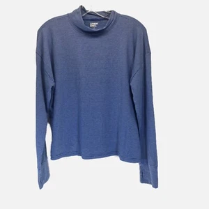 Lands End Top Womens M Blue Striped Mock Neck T-Shirt Relaxed Cotton Pullover - Picture 1 of 6