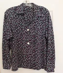 Vintage Jaeger Floral Blouse Shirt Navy Red White UK 34 Small Button Up Top - Picture 1 of 10