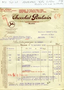 Dépt 41 - Blois - Belle Entête Célèbre Chocolaterie Modèle N° 1 du 13/09/1943 - Picture 1 of 1