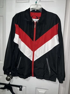 Cortavientos vintage Oleg Cassini deportivo talla grande negro rojo blanco cremallera  Foto 1 de 4