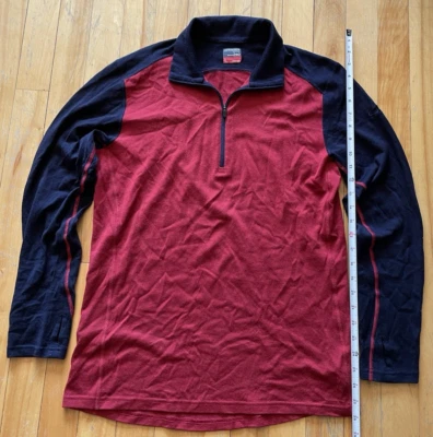 Icebreaker 260 Bodyfit Para Hombres Base L 1/4 Cremallera Pullover Lana Merino Agujeros para el Pulgar Rojo Foto 1 de 4
