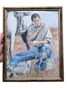 Handgemaltes Wandbild Bild signiert Pferd Mann sitzt auf Schachtel Dekor N. Coleman - Bild 1 von 5