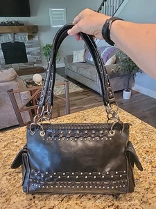 NUEVO SIN ETIQUETASLarge Para Mujer Mountain West Negro-Hombro Bolso de Mano/Cartera-Cuentas-Tachonado - Imagen 1 de 18