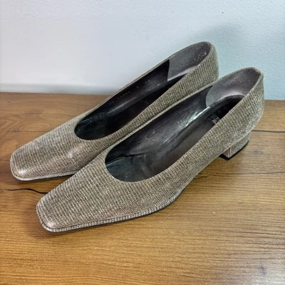 Zapatos de salón Stuart Weitzman de colección talla 8 AA extra estrechos beige gris punta cuadrada tacón grueso Foto 1 de 4