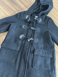 Gap Toddler Girl's True Black Metallic Glitter Hooded Toggle Duffle Coat Sz 3 - Picture 1 of 7