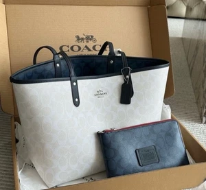 Neu Coach City Tote 33 große Tasche aus charakteristischem Canvas Leder weiß/kreidefarben Outlet - Bild 1 von 8