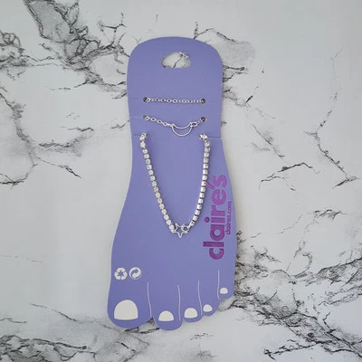 Claire's Tobillera Trío Nuevo en Paquete Estrás Estrella Luna Cadena Juego de 3 Foto 1 de 4