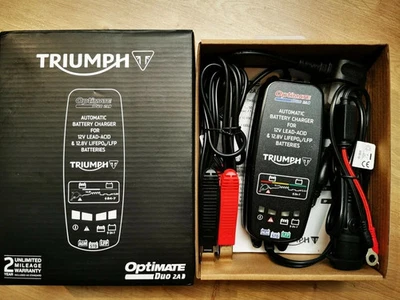 A9930596 TRIUMPH OPTIMATE DUO 2A BATTERY CHARGER UK MODEL LEAD ACID / LITHIUM - Image 1 of 4