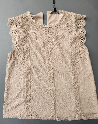 Blusa de encaje romántica victoriana champán XL con cable y calibre manga X grande Foto 1 de 4