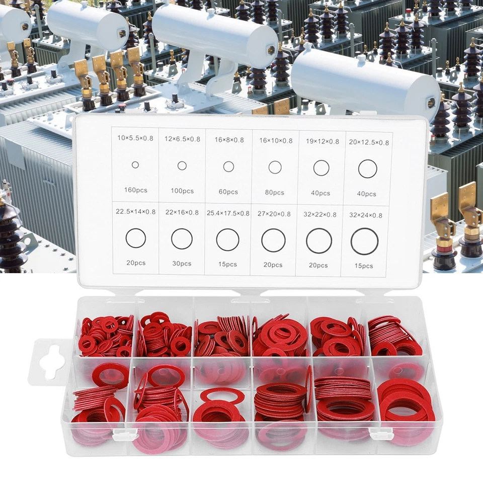 600pcs Red Vulcanised Fibre Washer Gasket Round Insulation Paper Red Steel New - Image 1 of 4