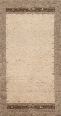 Alfombra beige/marrón 2x4 elegante alfombra hecha a mano con bordes para hogares modernos Foto 1 de 4