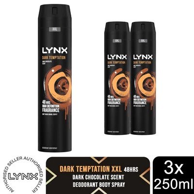 Lynx XXL Dark Temptation Deodorante Spray Corpo 48 Ore Alta Definizione, 3x250ml