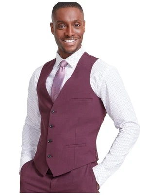 Bar Iii Mens Slim fit Button-Up Suit Vest Small Red Solid - Image 1 of 2