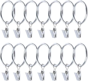 14 Pack Strong Iron Metal Curtain Rings with Clips 2.5 Inch Diameter, Silver - Picture 1 of 12