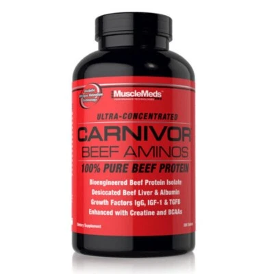 MuscleMeds CARNIVOR Ultra-Concentrado 100% Puro Premium Carne Amino 300 Comprimidos Foto 1 de 2