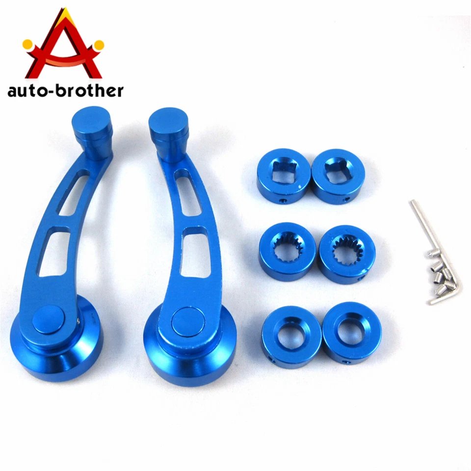 Perillas de aluminio con manivela de vidrio para bobinadora de ventana de automóvil universal de metal azul 2 piezas  Foto 1 de 4