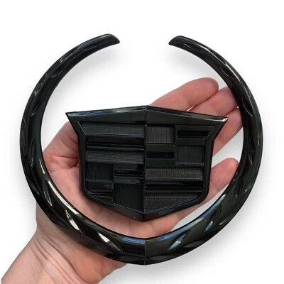 Front Grille Emblem 6 inch Hood Black Logo Badge for Cadillac - Image 1 of 4