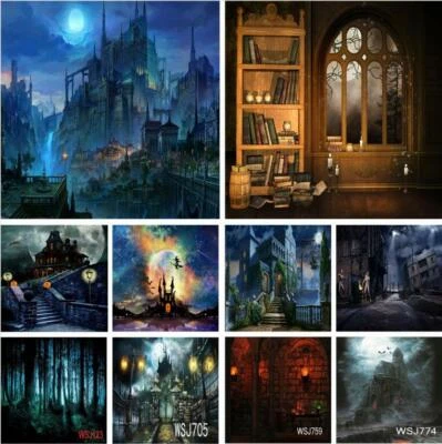 Halloween Theme Backdrop Scary Haunted House Witch Castle Background Studio Prop - Image 1 of 4