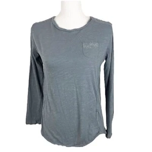 Zara Girls Shirt Youth 13 / 14 Gray Long Sleeve Top Floral Embroider One Pocket - Picture 1 of 10