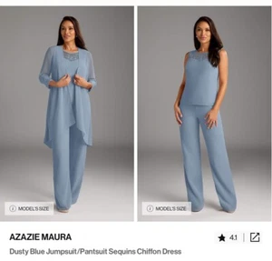 Traje Pantalón Azazie Madre de la Novia Maura 3 Piezas Azul Polvoriento Boda ¡Nuevo! Talla 10 - Imagen 1 de 19
