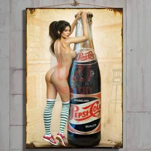 Pepsi Cola Vintage Bottle Sexy Nude Girl Sign Metal Tin plaque Tiki Bar Mancave - Picture 1 of 3