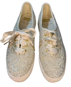 Kate Spade Keds Glitzer Sneaker Glitzer weiß ausgefallen Hochzeit US Größe 5 Schnürer - Bild 1 von 7