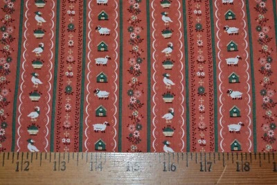 Cotton fabric, striped floral print & animals, 41" x 2 yards, preshrunk - Image 1 of 4