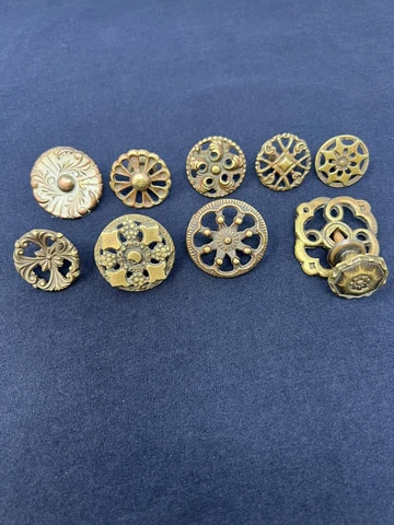 Vintage Antique Drawer Pull Knobs Cabinet Furniture Hardware Mixed Lot (9) Brass Cover