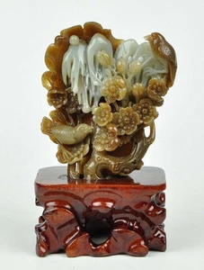 Natural Hetian Nephrite Jade Flower &Bird Statue Sculpture Carving w/certificate - Picture 1 of 8