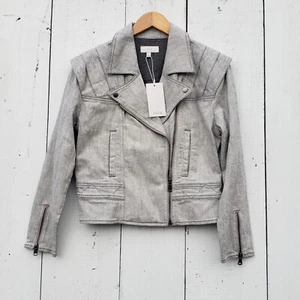 Joie Women's Ash Grey Zip Up Denim Bomber Jacket Coat Sz S - Picture 1 of 9