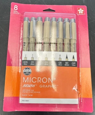 Pigma 8 Pen Set, Black insc-30067 Micron Brush - Image 1 of 2