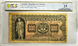 1904 100 Pesos Republica de Colombia P-315 PCGS VF25 Stained - Rare Survivor - Picture 1 of 2