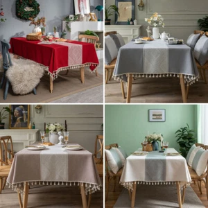 Modern Jacquard Tassels Rectangular Tablecloth Table cloth Cover Dining Party - Picture 1 of 25