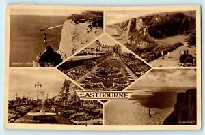 POSTCARD EASTBOURNE BLACK AND WHITE COLLAGE PHOTOGRAVURE POSTED