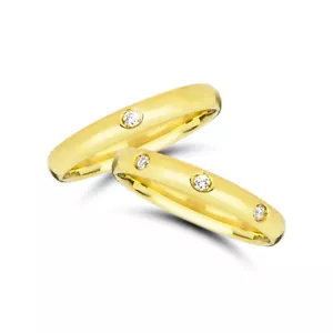 Diamond Wedding Ring 9ct or 18ct Yellow Gold Court - Widths 2.5mm 3mm 4mm - Picture 1 of 10