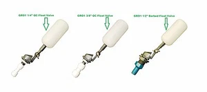 GROW1 Contrôle de vanne à flotteur TOUTES tailles 1/4" 3/8" QC 1/2" barbe réglage niveau d'eau - Photo 1/8