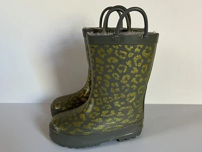 Western Chief Rubber Rainboots Toddler Girl's Size 7/8 Gray Animal Print Gold - Image 1 of 4