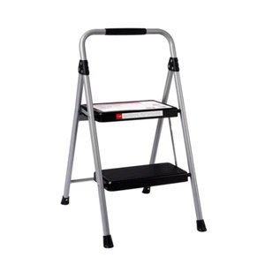STEPPING LADDER STOOL Gray & Black 2-Step Steel Foldable - Picture 1 of 12