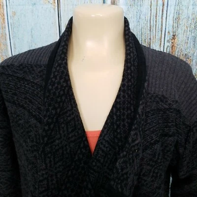 DKNY Jeans Cardigan Sweater Womens Small Black Chunky Knit Waterfall Wool Blend - Image 1 of 4